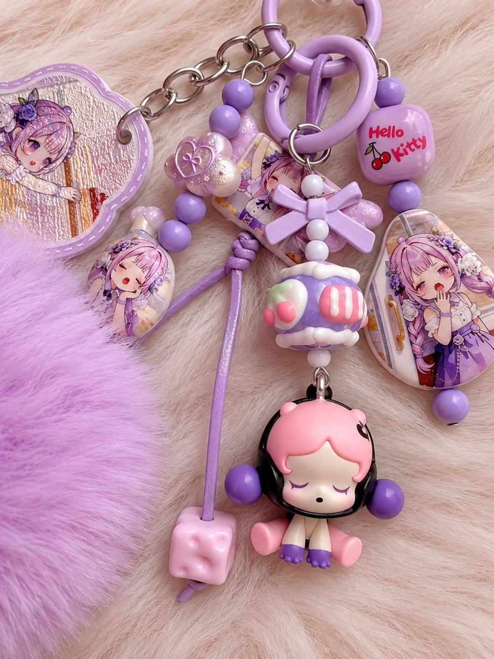 Pop mart skullpanda Pop Bean Purple Bag Charm Keychain